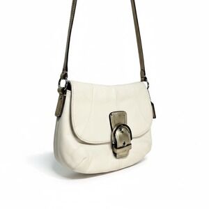 Coach Cream Leather Flap Buckle Crossbody Bag Gold Accents